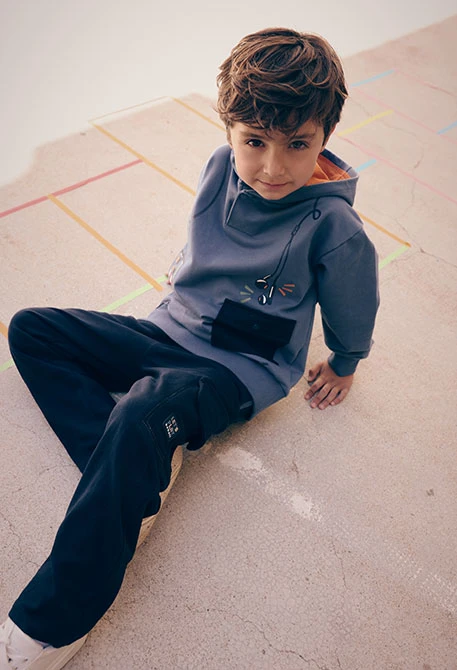 Pantalone in felpa bambino blu navy cargo