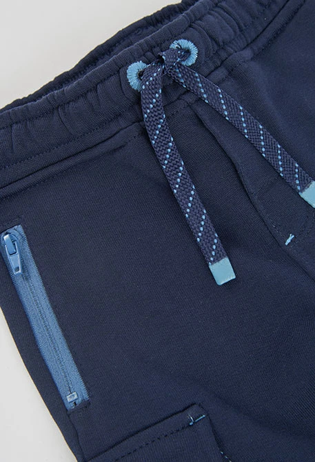 Pantalon molleton garçon bleu marine cargo