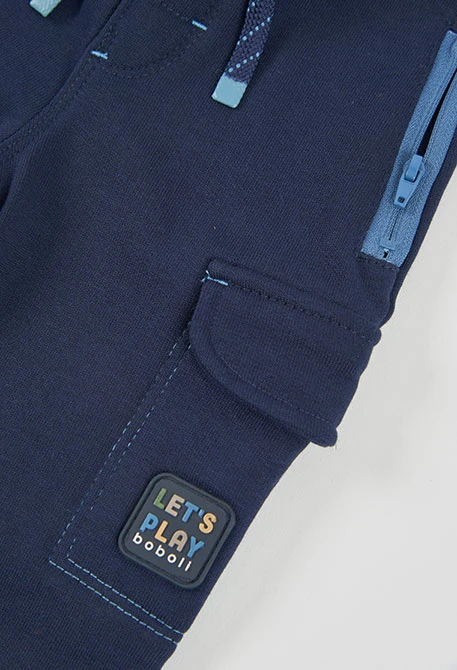 Pantalon molleton garçon bleu marine cargo