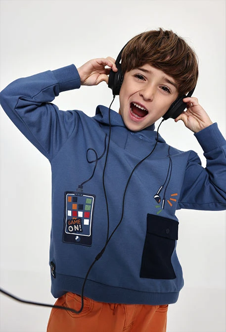 Fleece hoodie boys blue gaming print