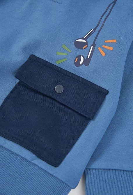 Sweat-shirt molleton garçon bleu à capuche imprimé gaming