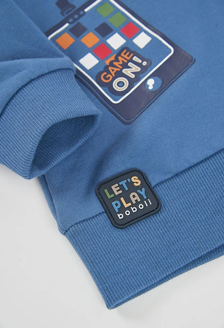 Sweat-shirt molleton garçon bleu à capuche imprimé gaming