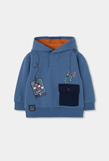Dessuadora de pelfa nen blau amb caputxa estampat gaming