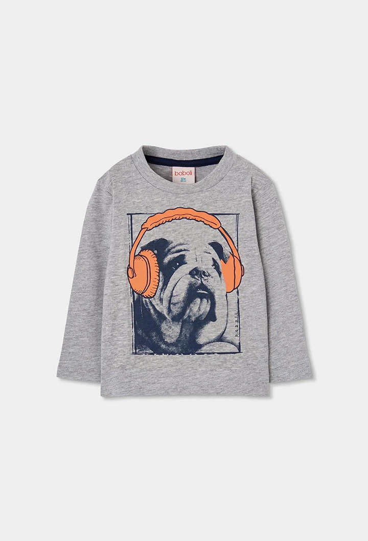 Boy\'s grey vigore knit T-shirt with dog print