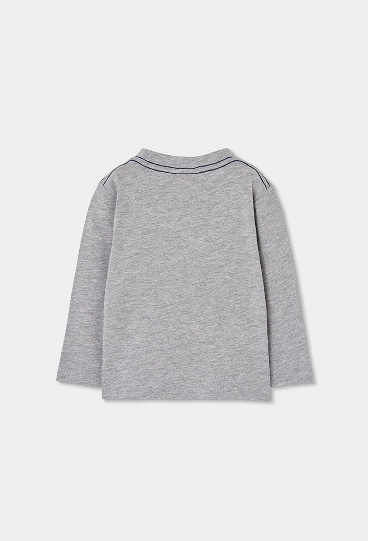 T-shirt maille garçon gris chiné imprimé chien