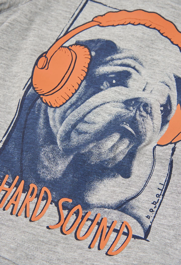 T-shirt maille garçon gris chiné imprimé chien