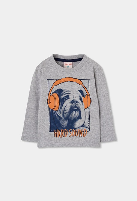 Boy\'s grey vigore knit T-shirt with dog print
