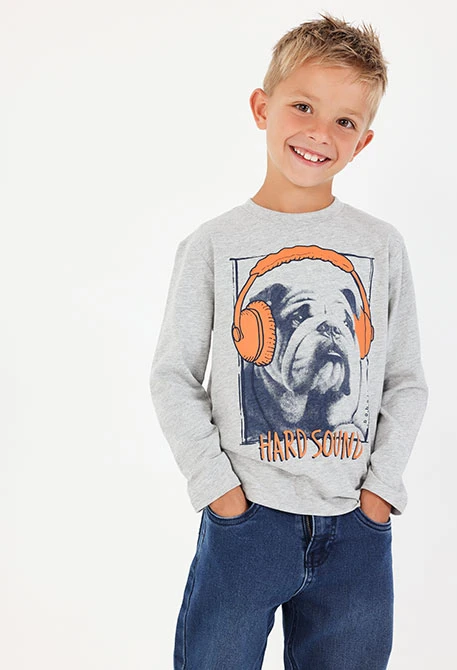 Camiseta punto niño gris vigoré estampado perro
