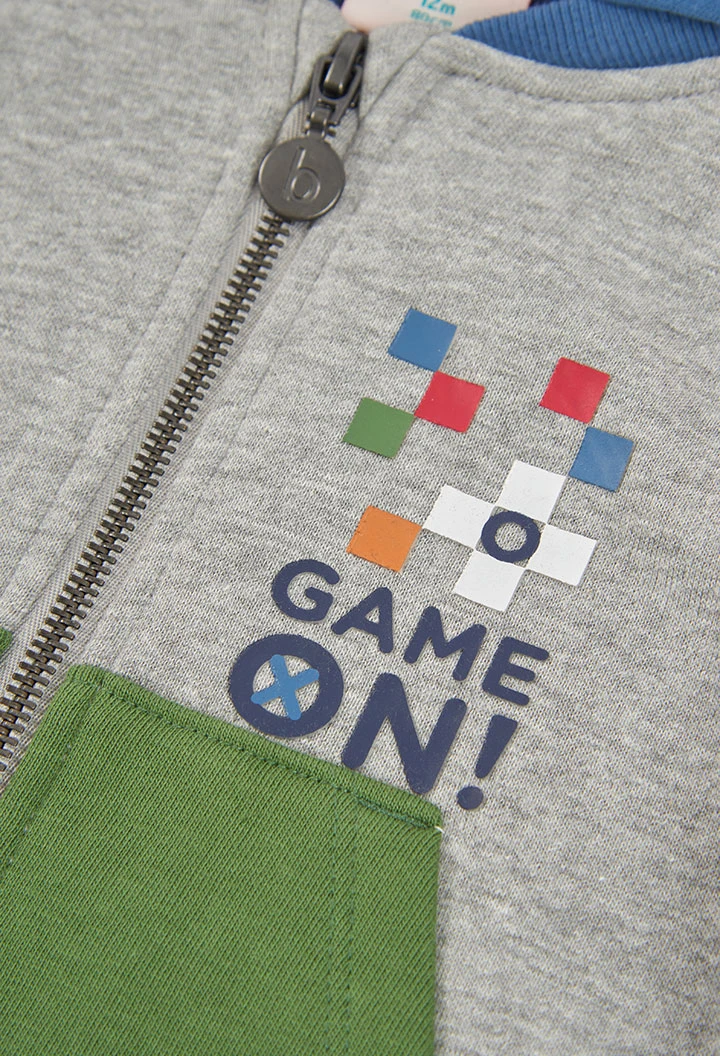 Sweat-shirt à capuche garçon gris chiné Game On