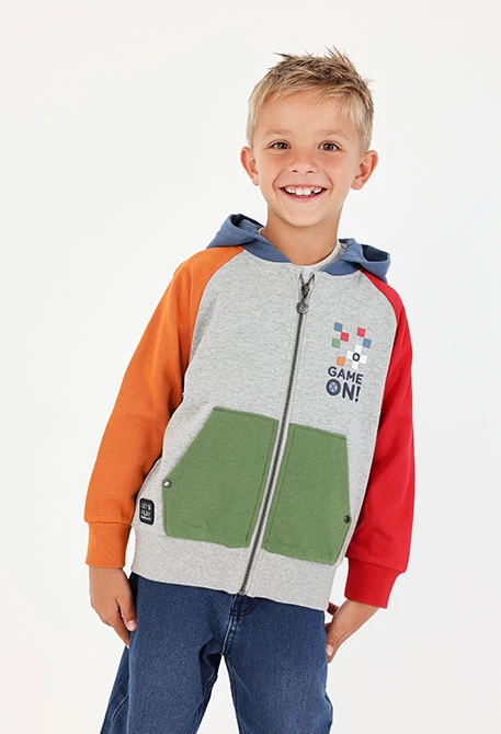 Sweat-shirt à capuche garçon gris chiné Game On