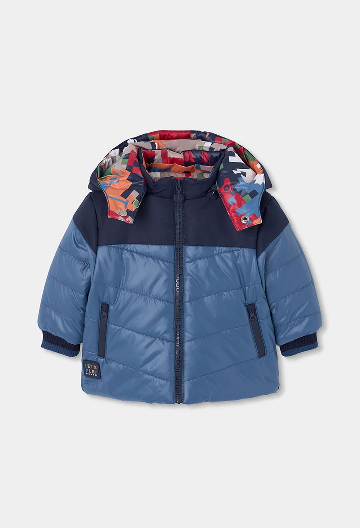 Parka tissu technique garçon bleu réversible imprimée