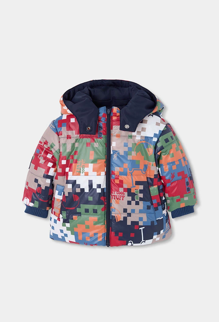Parka tissu technique garçon bleu réversible imprimée