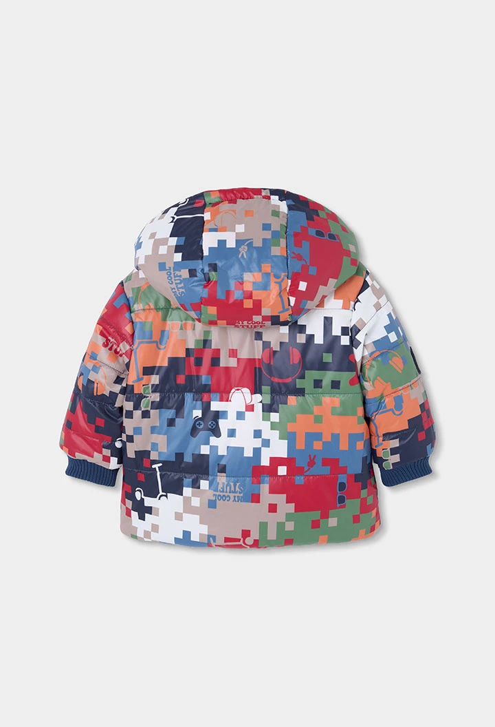 Parka tissu technique garçon bleu réversible imprimée