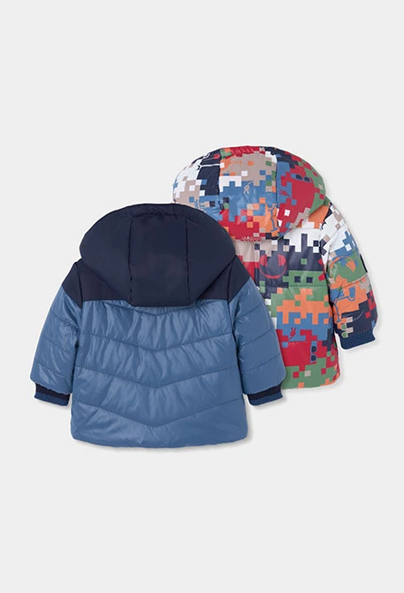 Parka tissu technique garçon bleu réversible imprimée