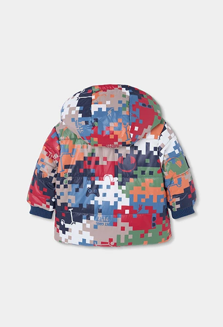 Parka tissu technique garçon bleu réversible imprimée