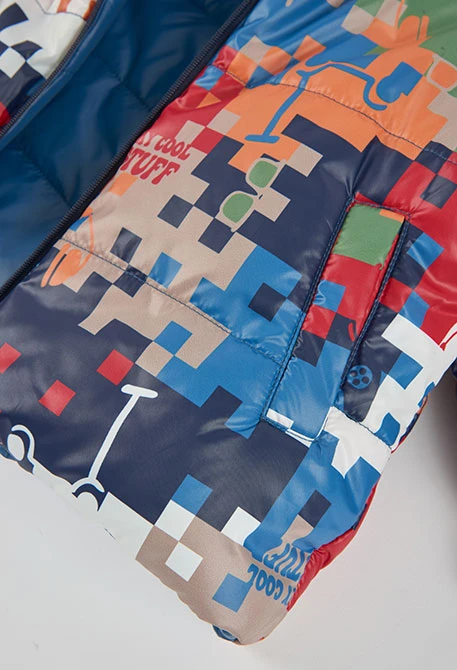 Parka tissu technique garçon bleu réversible imprimée
