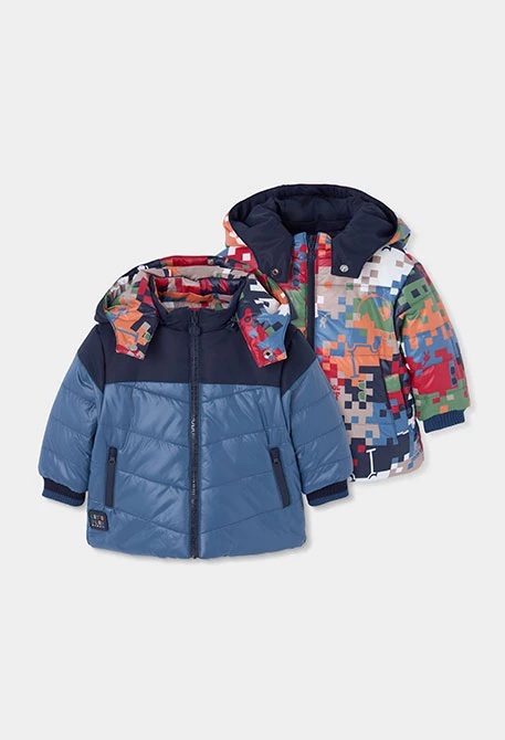 Parka teixit tècnic nen blau reversible estampada