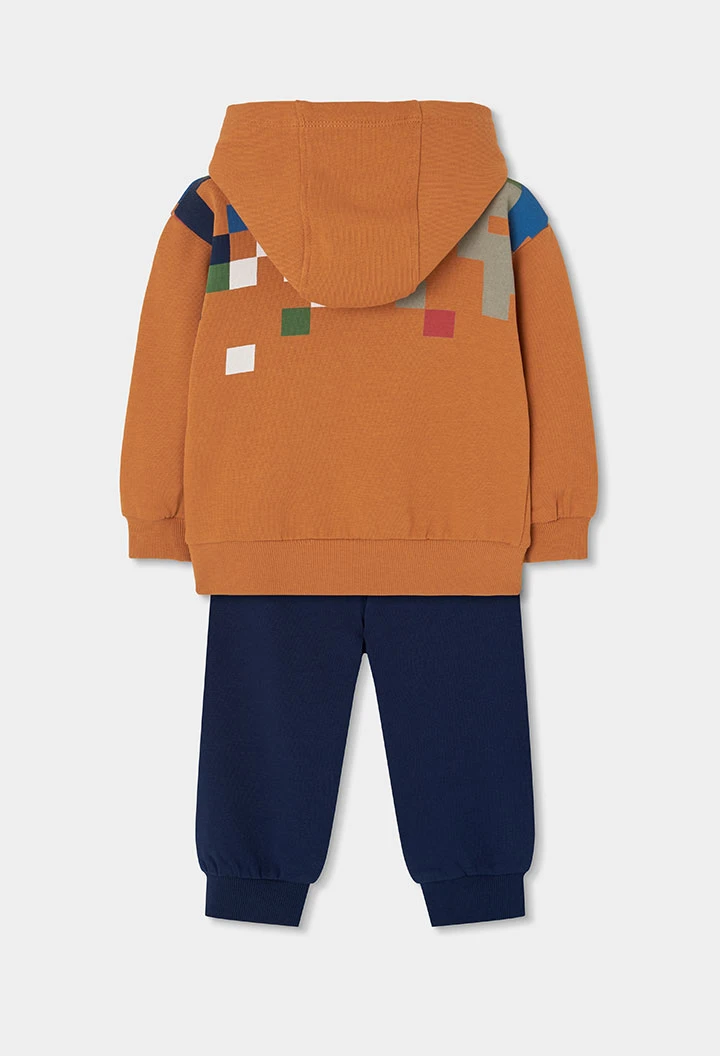 Ensemble molleton garçon orange imprimé pixels