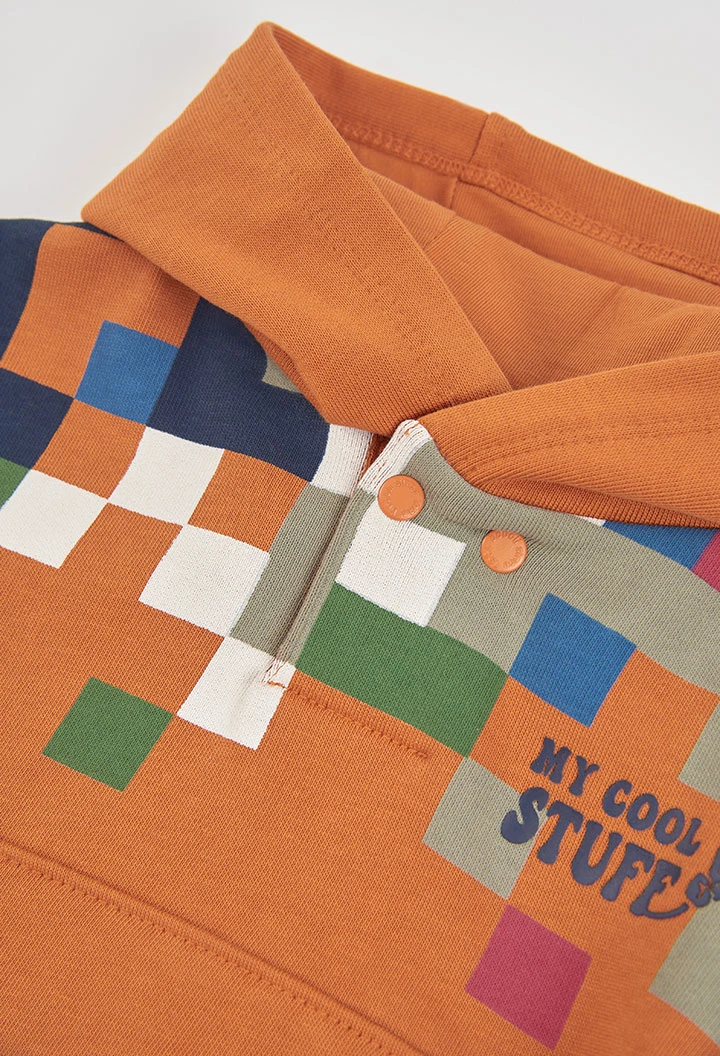 Ensemble molleton garçon orange imprimé pixels