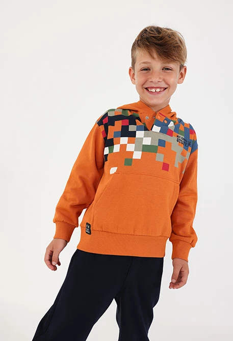 Pixel print orange boys\' towelling set