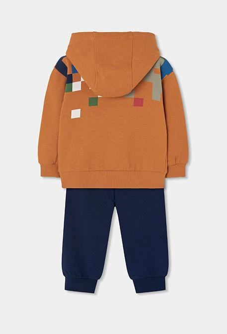 Ensemble molleton garçon orange imprimé pixels