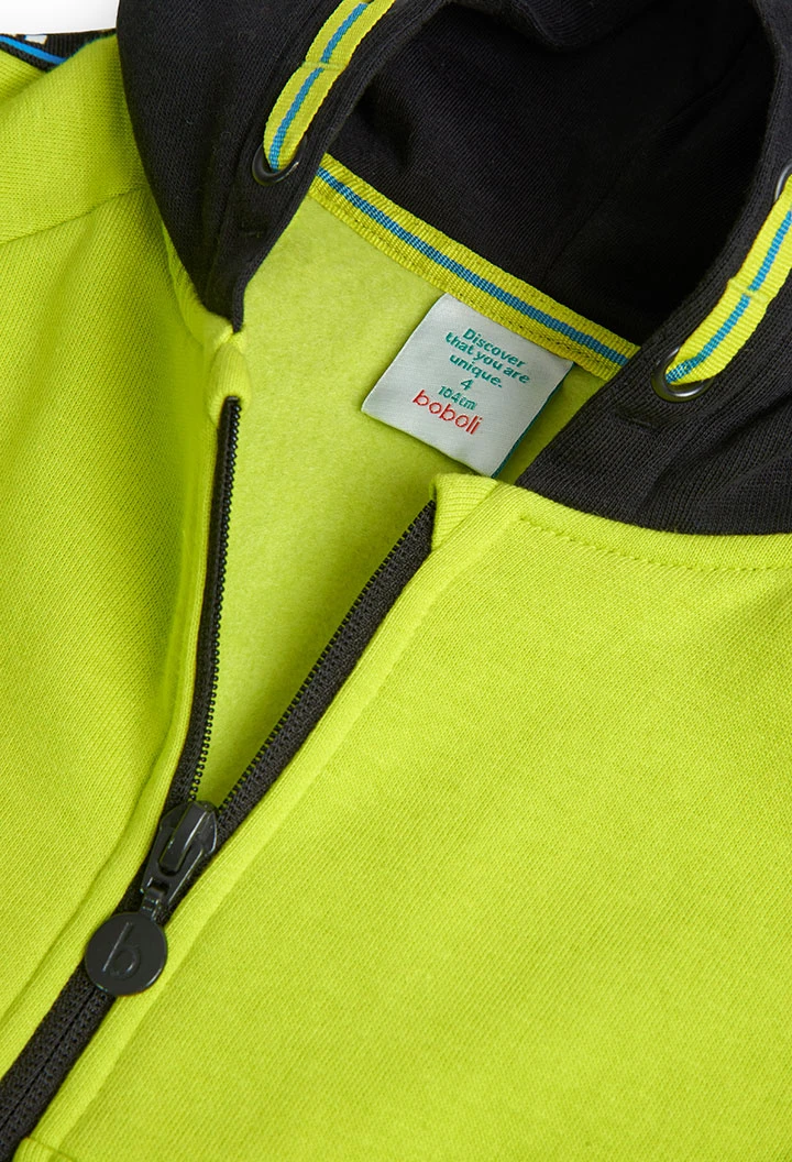 Chaqueta felpa con capucha de niño color pistacho