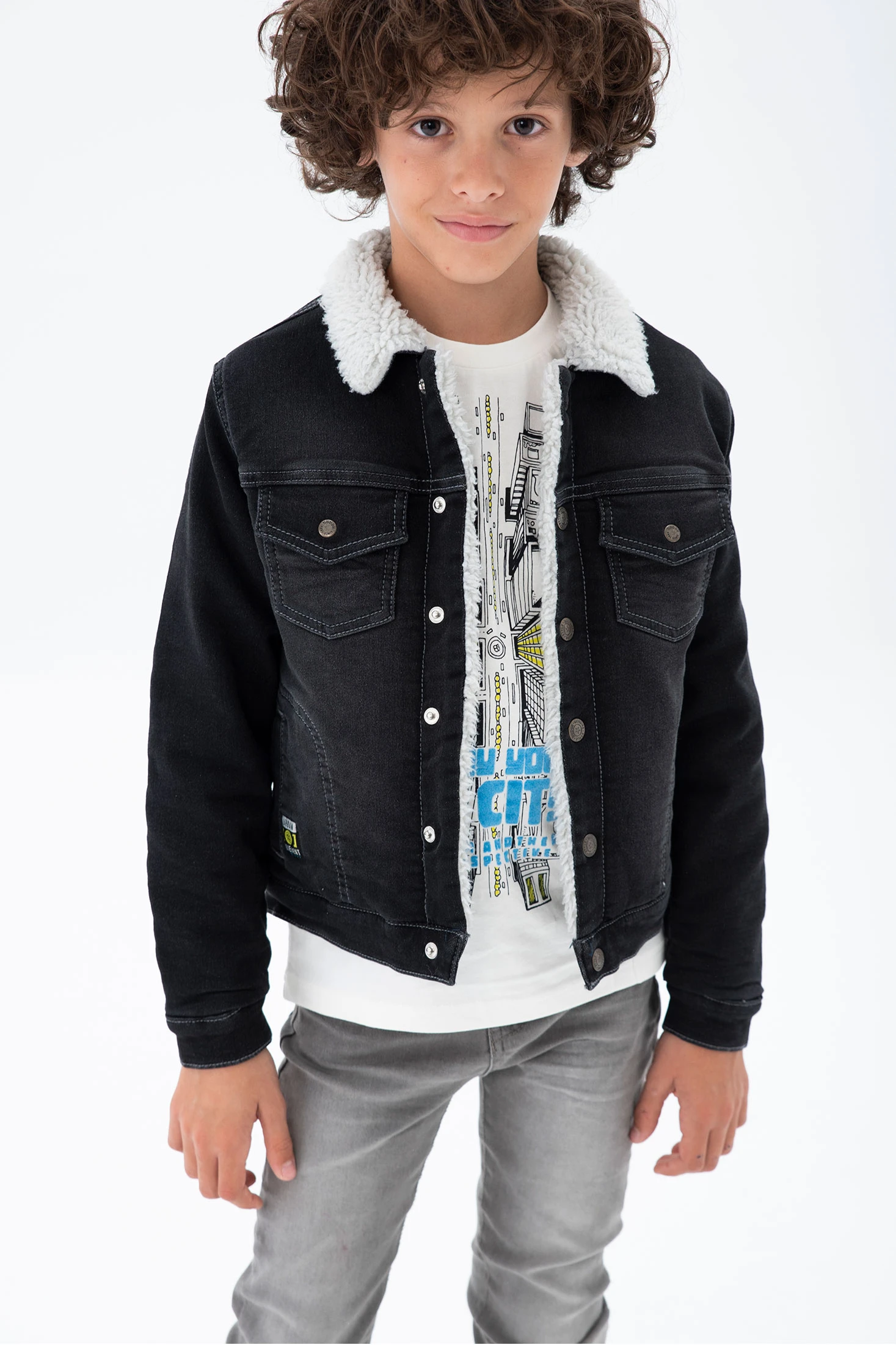 Boys jean jacket with on sale fur