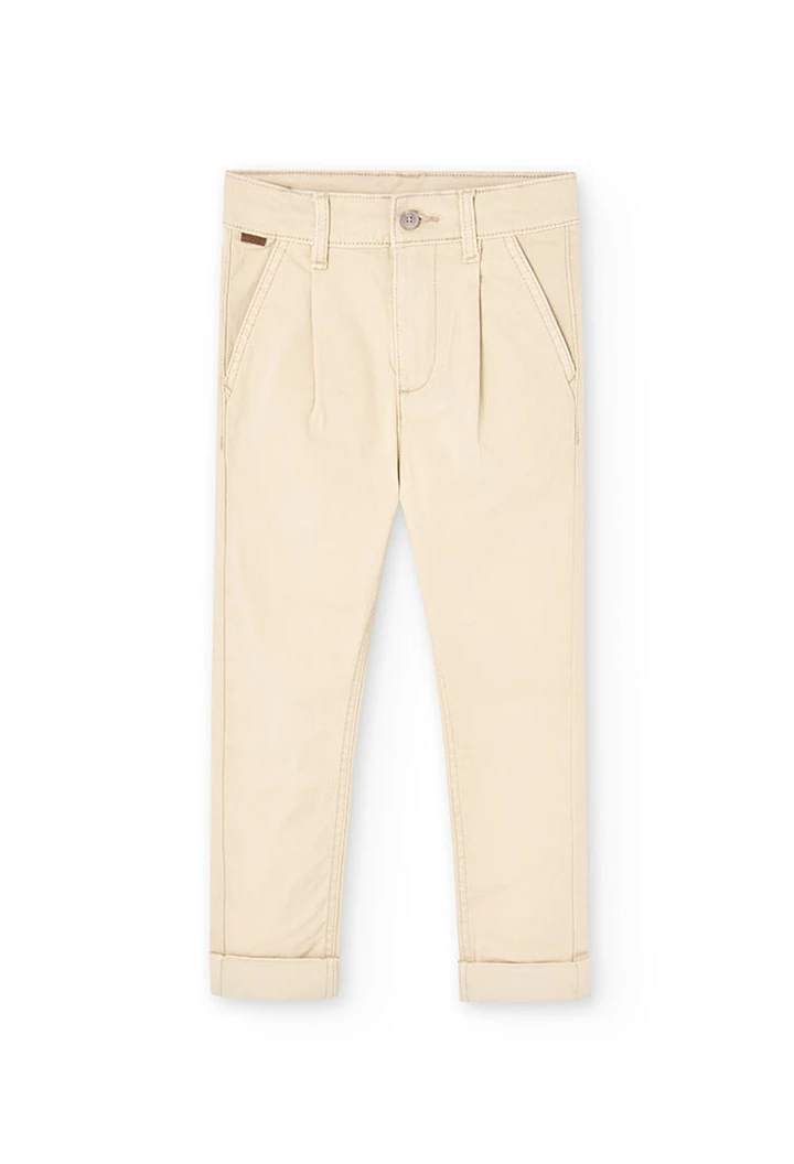 Pantalon en sergé élastique beige pour fille