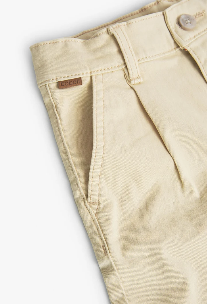 Pantalon en sergé élastique beige pour fille