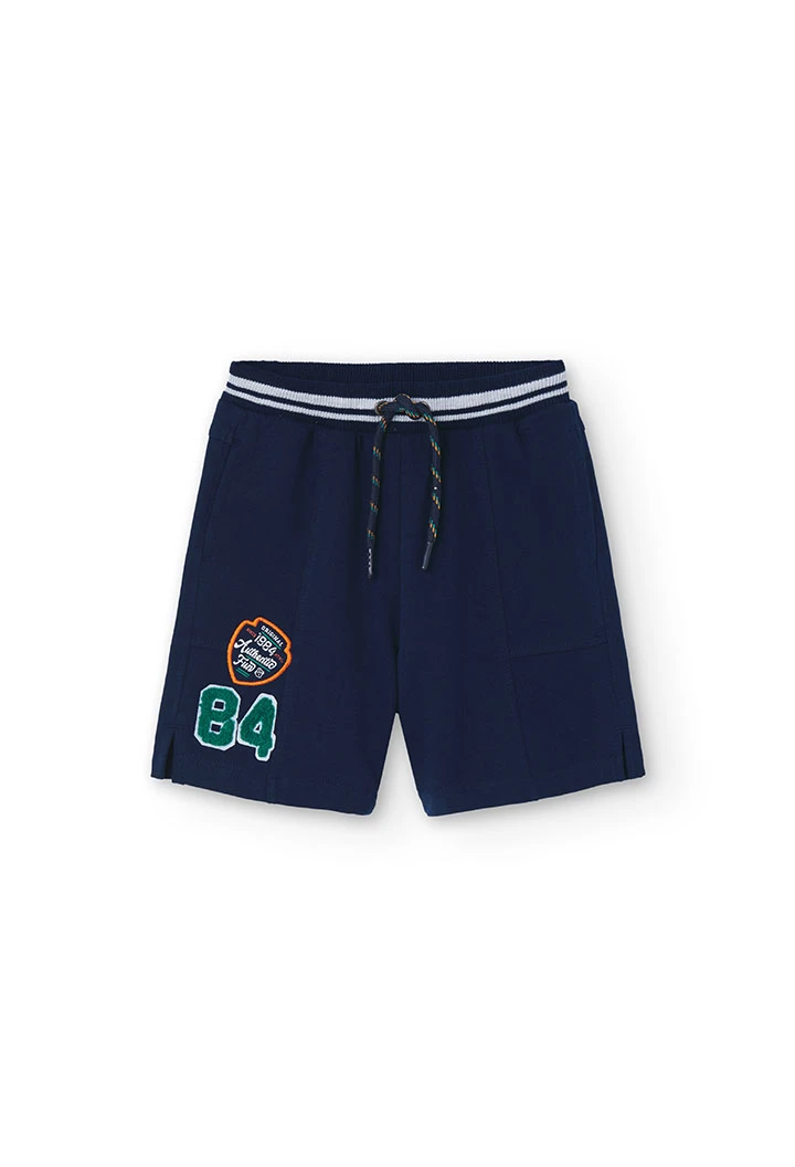 Boy\'s plush Bermuda shorts in navy blue