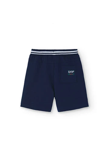 Boy\'s plush Bermuda shorts in navy blue