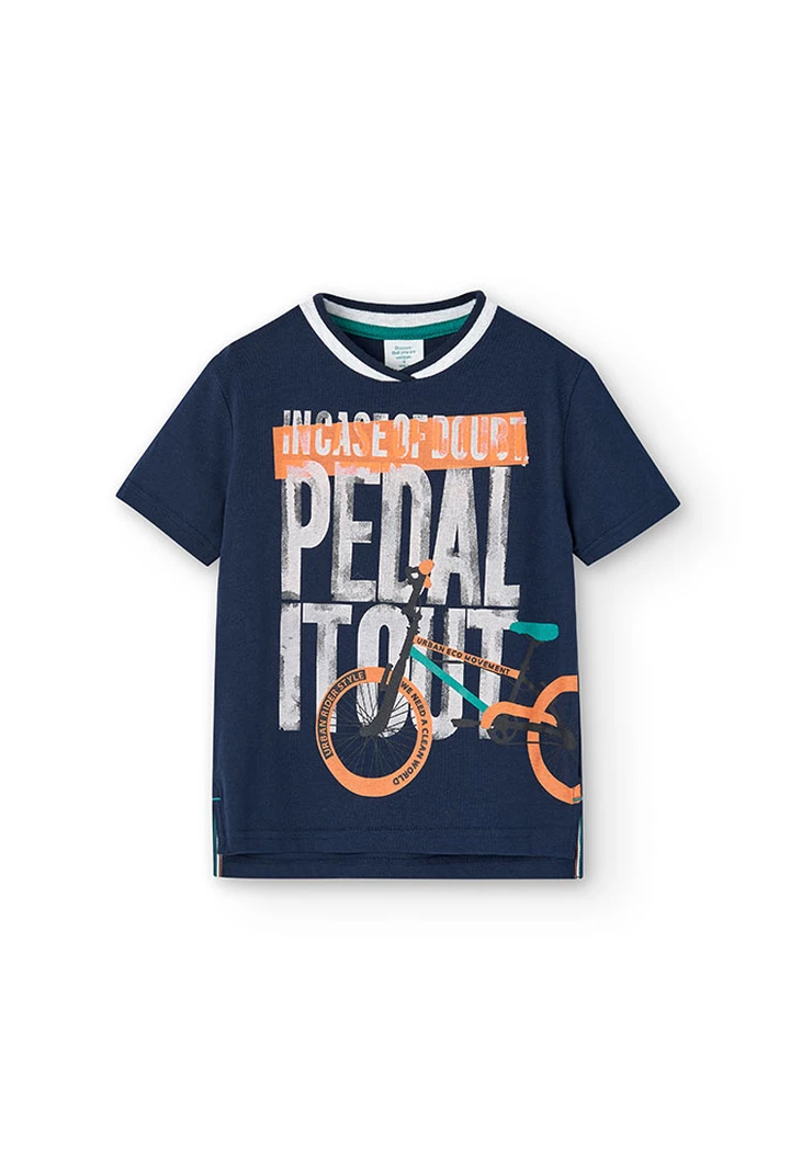 T-shirt à mailles pour garçons en bleu marine