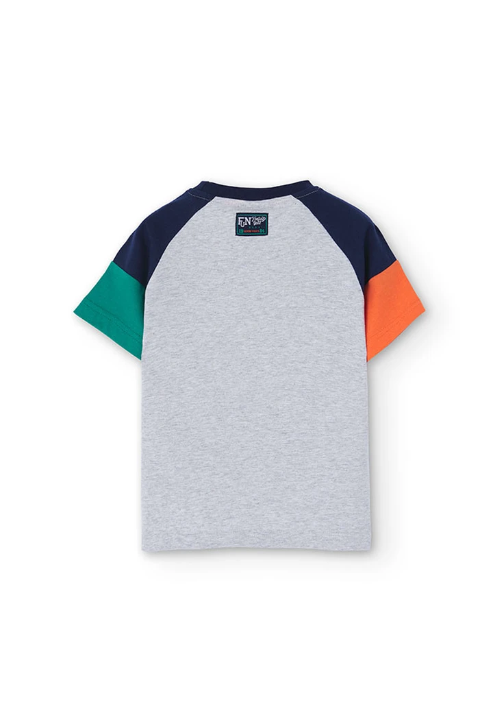T-shirt tricoté maille combinée pour garçon, couleur gris vigoré
