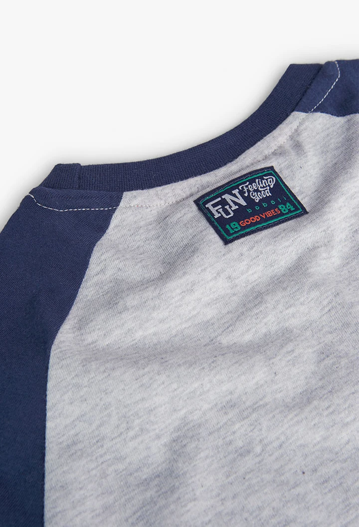 T-shirt tricoté maille combinée pour garçon, couleur gris vigoré