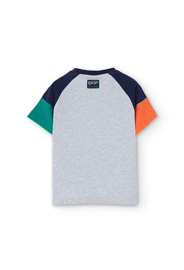 T-shirt tricoté maille combinée pour garçon, couleur gris vigoré