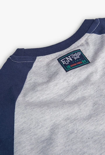 T-shirt tricoté maille combinée pour garçon, couleur gris vigoré