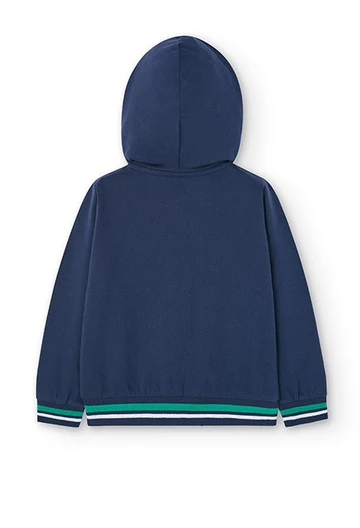 Boy\'s navy blue hooded plush jacket