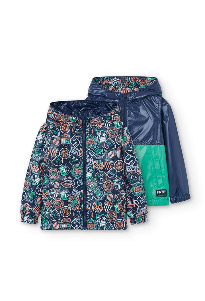Parka garçon réversible en tissu technique, bleu marine