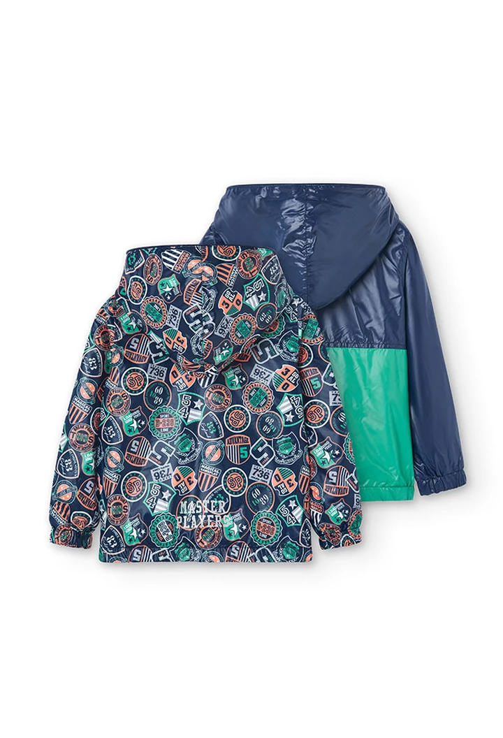 Parka garçon réversible en tissu technique, bleu marine