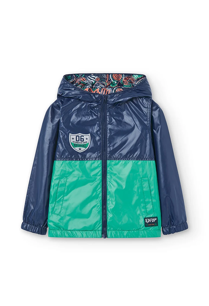 Parka garçon réversible en tissu technique, bleu marine