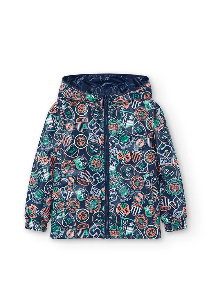 Parka garçon réversible en tissu technique, bleu marine