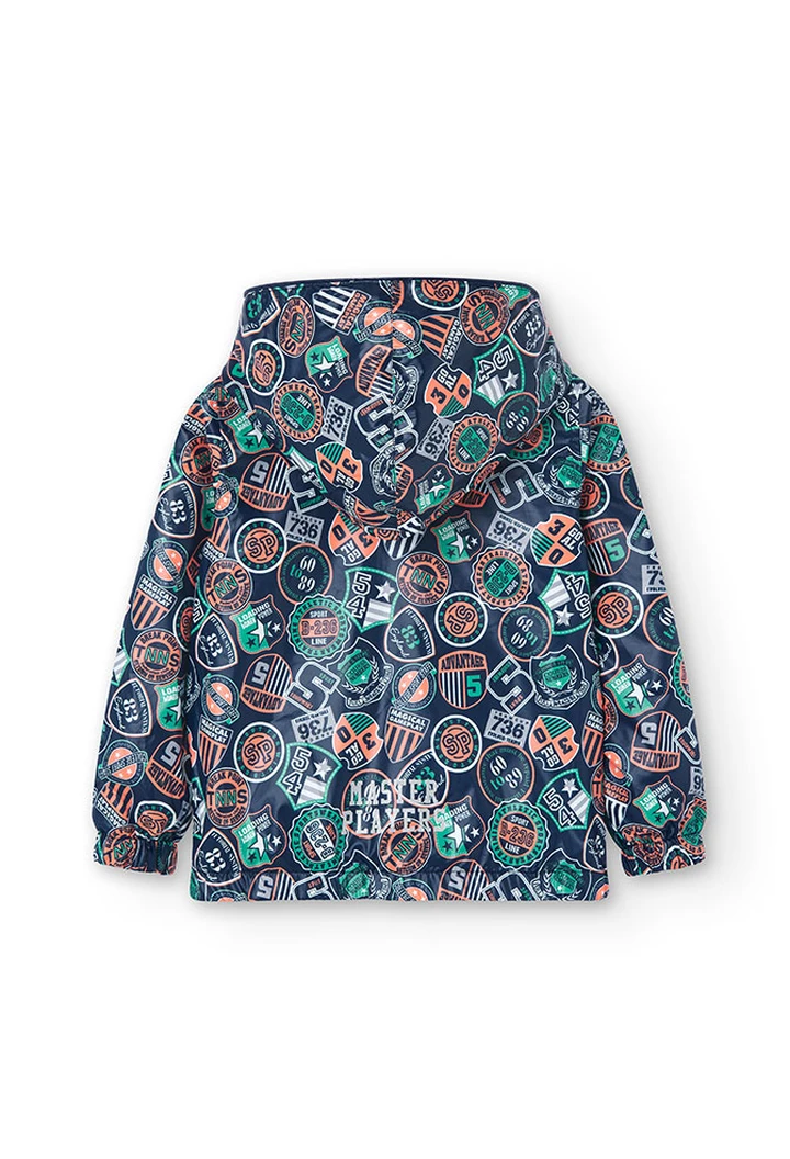 Parka garçon réversible en tissu technique, bleu marine