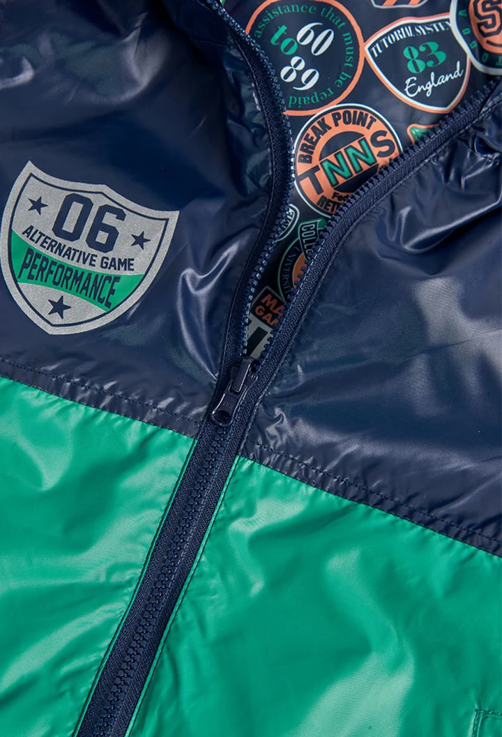 Parka garçon réversible en tissu technique, bleu marine