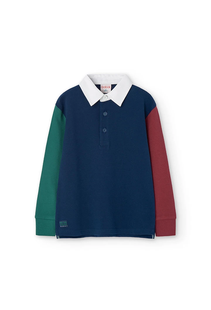 Polo maille piqué pour enfant en bleu marine