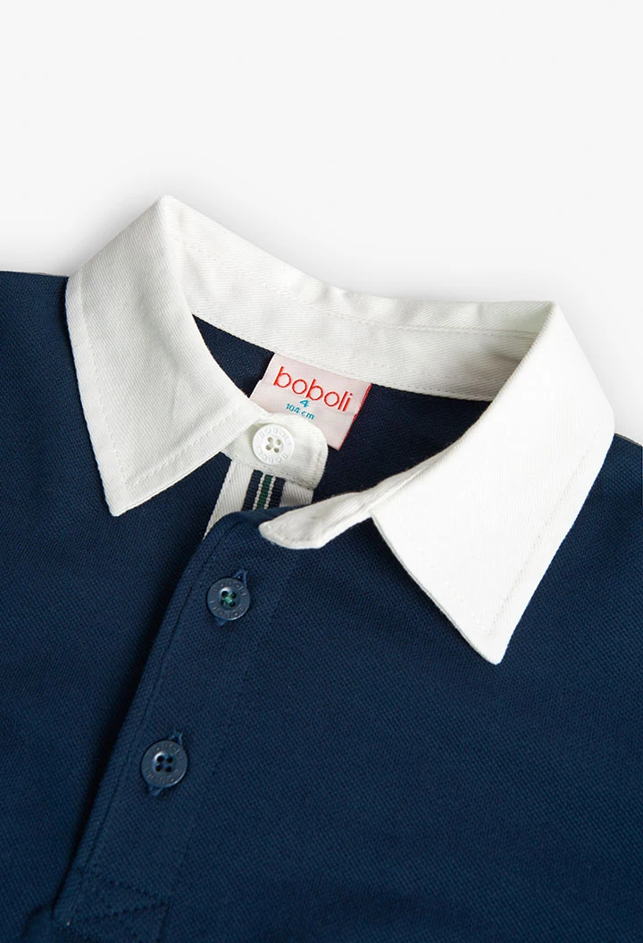 Polo maille piqué pour enfant en bleu marine