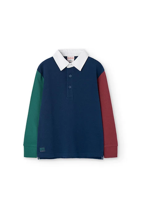 Polo maille piqué pour enfant en bleu marine