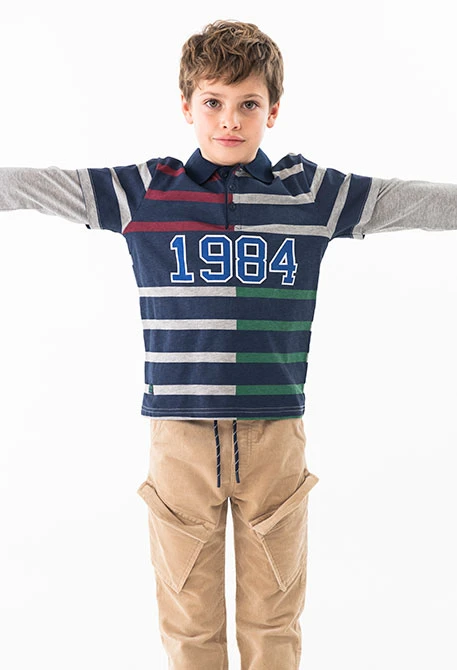 Cotton polo shirt for boys in navy blue