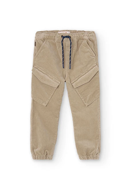 Boy\'s beige micro-corduroy trousers