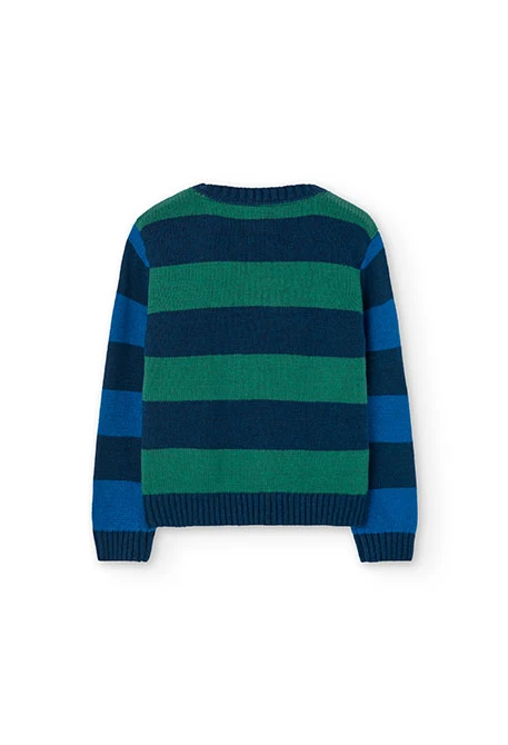 Knitted jumper for boys, striped in navy blue and green