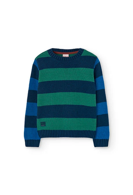 Maglione tricot per bambino a righe blu navy e verde